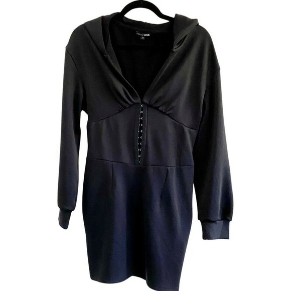 Fashion Nova Dolman Sleeve Hoodie Hook & Eye Midriff Fleece Mini Dress Size M - Picture 6 of 8